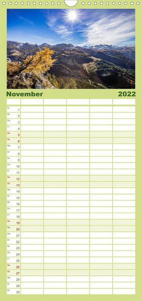 Produktbild: Familienplaner Meine Sicht der Alpen (Wandkalender 2022 , 21 cm x 45 cm, hoch)