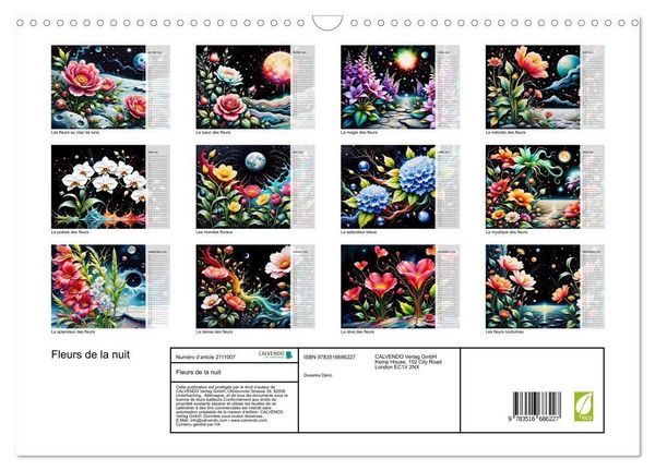 Produktbild: Fleurs de la nuit (Calendrier mural 2026 DIN A3 vertical), CALVENDO calendrier mensuel