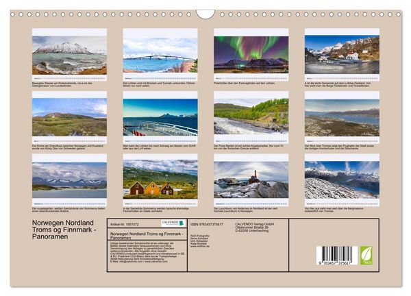 Produktbild: Norwegen Nordland Troms og Finnmark - Panoramen (Wandkalender 2026 DIN A3 quer), CALVENDO Monatskalender