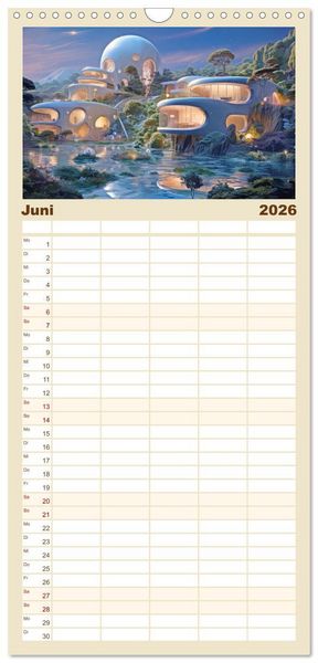 Produktbild: Familienplaner 2026 - Futuristische moderne Behausungen mit 5 Spalten (Wandkalender, 21 x 45 cm) CALVENDO
