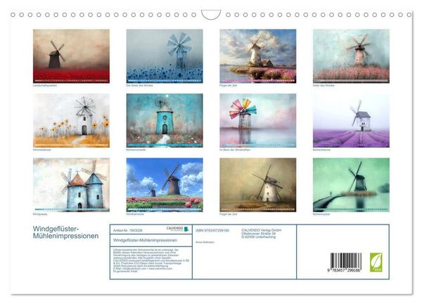 Produktbild: Windgefl&uuml;ster-M&uuml;hlenimpressionen (Wandkalender 2026 DIN A3 quer), CALVENDO Monatskalender