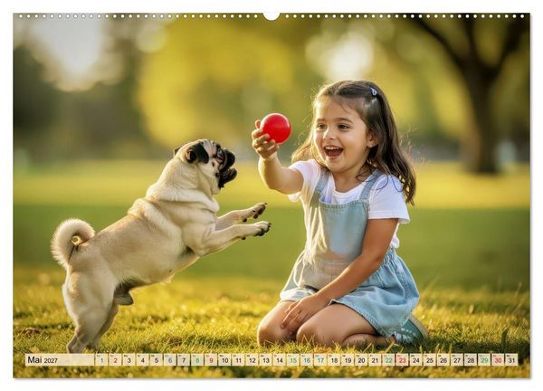 Produktbild: Der kleine Mops-Kalender (Wandkalender 2027 DIN A2 quer), CALVENDO Monatskalender