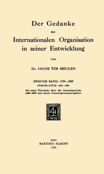 Produktbild: Der Gedanke der Internationalen Organisation in Seiner Entwicklung