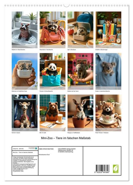 Produktbild: Mini-Zoo &ndash; Tiere im falschen Ma&szlig;stab (hochwertiger Premium Wandkalender 2026 DIN A2 hoch), Kunstdruck in Hochglanz