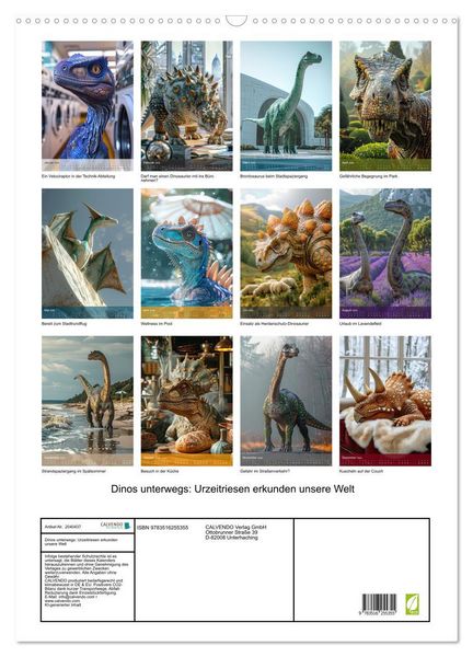 Produktbild: Dinos unterwegs: Urzeitriesen erkunden unsere Welt (Wandkalender 2026 DIN A2 hoch), CALVENDO Monatskalender