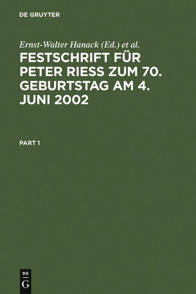 Produktbild: Festschrift f&uuml;r Peter Rie&szlig; zum 70. Geburtstag am 4. Juni 2002
