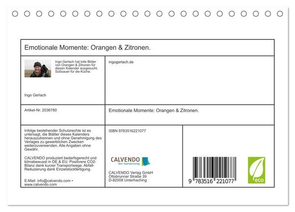 Produktbild: Emotionale Momente: Orangen & Zitronen. (Tischkalender 2026 DIN A5 quer), CALVENDO Monatskalender