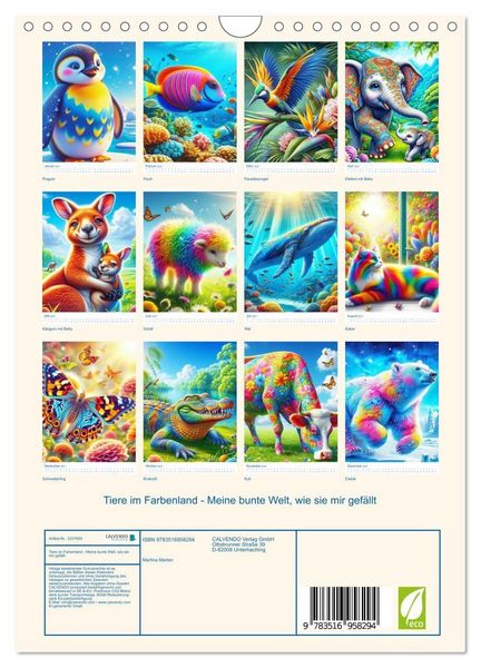 Produktbild: Tiere im Farbenland - Meine bunte Welt, wie sie mir gef&auml;llt (Wandkalender 2027 DIN A4 hoch), CALVENDO Monatskalender