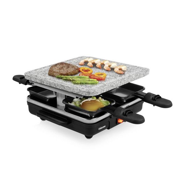 Produktbild: Tristar RA-2745 Raclette Antihaftbeschichtung, Kontrollleuchte, 4 Pf&auml;nnchen, mit Grillstein Schwarz, Grau