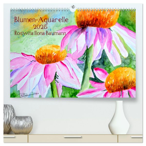 Blumen-Aquarelle (hochwertiger Premium Wandkalender 2025 DIN A2 quer), Kunstdruck in Hochglanz