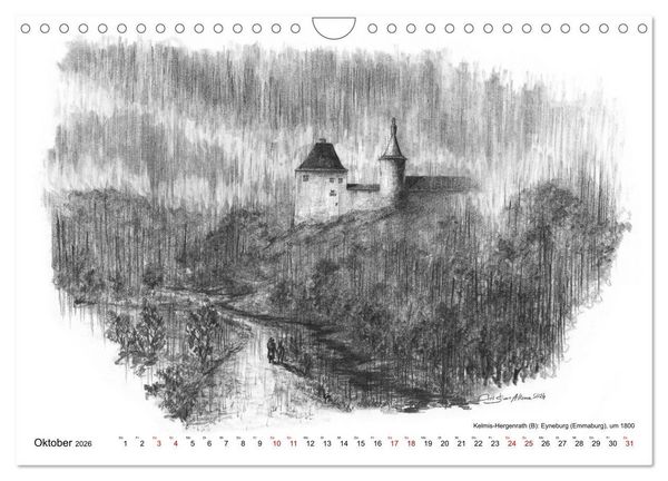 Produktbild: ZeitZeichnen: Burgen und Befestigungen in der Aachener Region (Wandkalender 2026 DIN A4 quer), CALVENDO Monatskalender