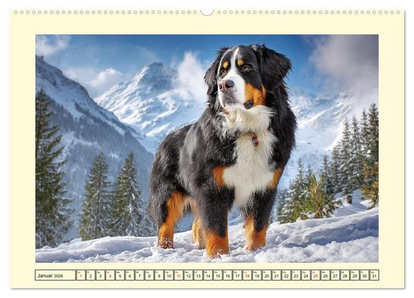 Produktbild: Berner Sennenhund. Sanfte Seelen zwischen Alpengl&uuml;ck und Abenteuerlust (hochwertiger Premium Wandkalender 2026 DIN A2 quer), Kunstdruck in Hochglanz