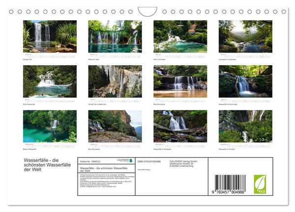 Produktbild: Wasserf&auml;lle - die sch&ouml;nsten Wasserf&auml;lle der Welt (Wandkalender 2026 DIN A4 quer), CALVENDO Monatskalender