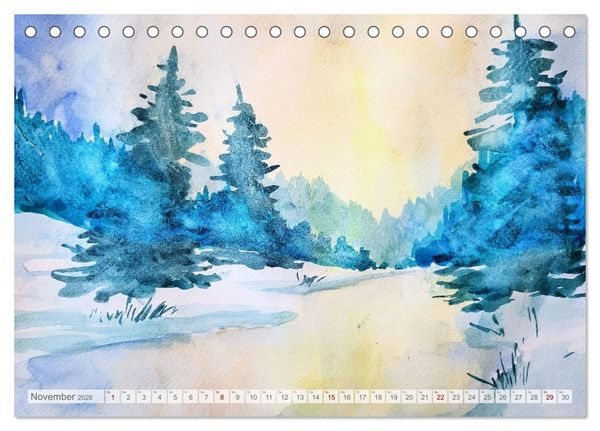 Produktbild: Winterzauberwelt - Gemalte Winterlandschaften (Tischkalender 2026 DIN A5 quer), CALVENDO Monatskalender