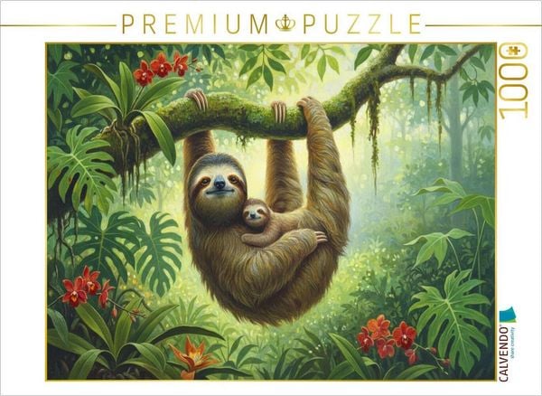 CALVENDO Puzzle Faultier mit Jungtier im Baum | 1000 Teile Lege-Größe 64x48cm Foto-Puzzle für glückliche Stunden