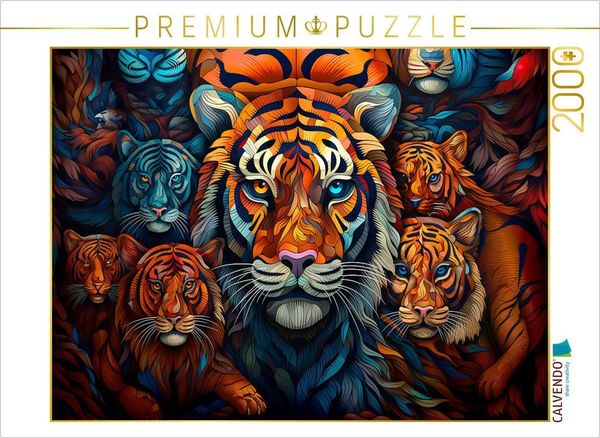 CALVENDO Puzzle Tiger - Illustration vieler Köpfe auf einem Bild | 2000 Teile Lege-Größe 90x67cm Foto-Puzzle für glückliche Stunden