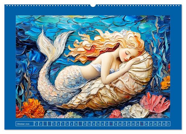Produktbild: Meerjungfrauen. Zauberhafte Illustrationen im &Ouml;lgem&auml;lde-Stil (hochwertiger Premium Wandkalender 2026 DIN A2 quer), Kunstdruck in Hochglanz