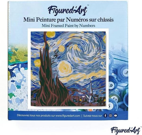 Produktbild: FiguredArt SFA089-Y - Mini Malen nach Zahlen, Van Gogh - Sternennacht, Leinwand-Keilrahmen 20x20cm, DIY Bastelset, Paint by Numbers