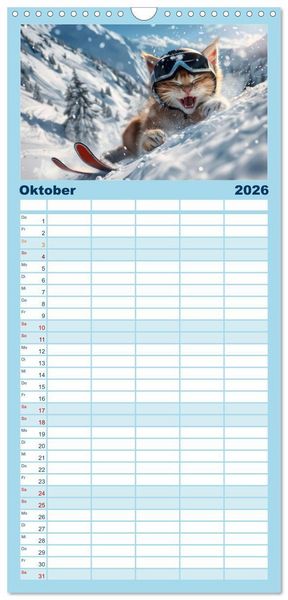 Produktbild: Familienplaner 2026 - Tierisch lustige Skifahrer mit 5 Spalten (Wandkalender, 21 x 45 cm) CALVENDO