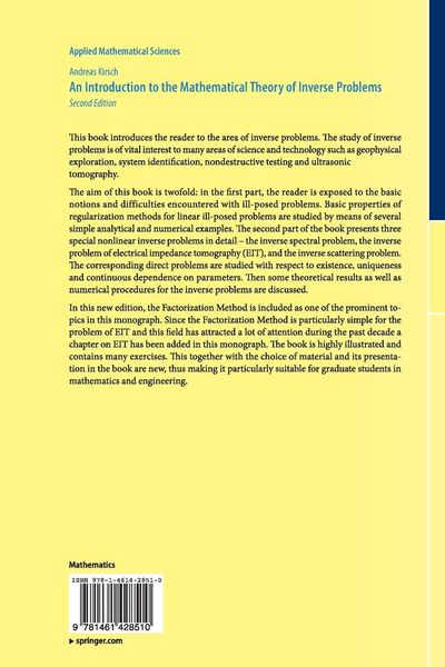 Produktbild: An Introduction to the Mathematical Theory of Inverse Problems