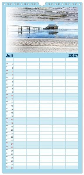 Produktbild: Familienplaner 2027 - K&uuml;stenstreifen an der Nordsee mit 5 Spalten (Wandkalender, 21 x 45 cm) CALVENDO
