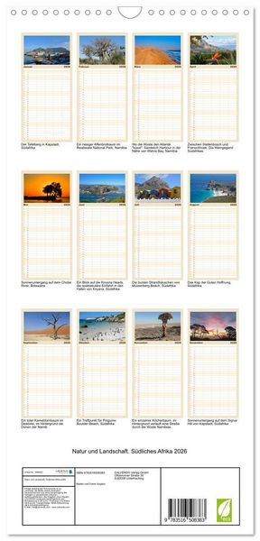 Produktbild: Familienplaner 2026 - Natur und Landschaft. S&uuml;dliches Afrika 2026 mit 5 Spalten (Wandkalender, 21 x 45 cm) CALVENDO