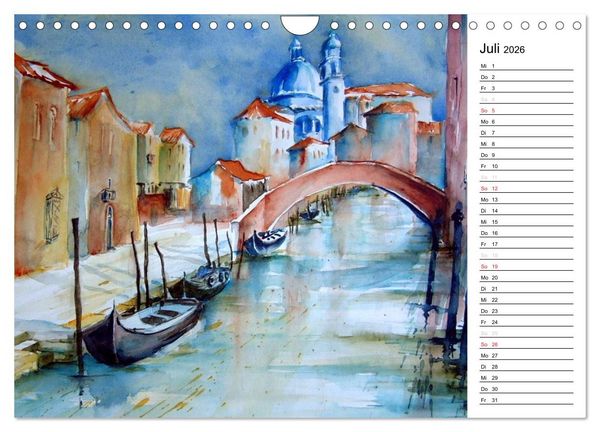Produktbild: Aquarelle - quer durch Europa (Wandkalender 2026 DIN A4 quer), CALVENDO Monatskalender