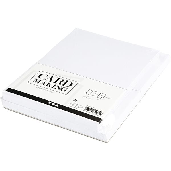 Produktbild: Creativ Company Karten & Kuverts, Kartengr&ouml;&szlig;e 10,5x15 cm, Umschlaggr&ouml;&szlig;e 11,5x16,5 cm, 120+240 g, wei&szlig;, 50 Set