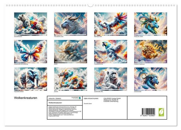 Produktbild: Wolkenkreaturen (hochwertiger Premium Wandkalender 2026 DIN A2 quer), Kunstdruck in Hochglanz