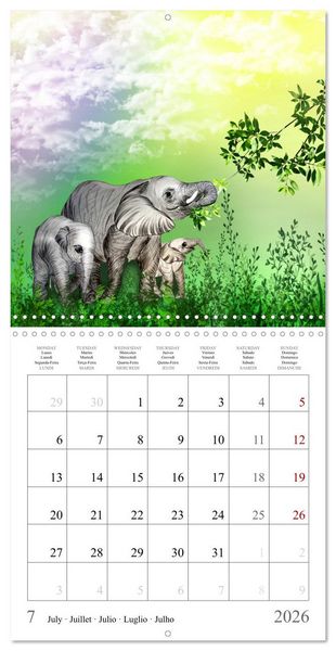 Produktbild: Grands et doux Les &eacute;l&eacute;phants (Calendrier mural carr&eacute; 2026 30x30 cm) Calendrier double avec une page pour vos prises de notes