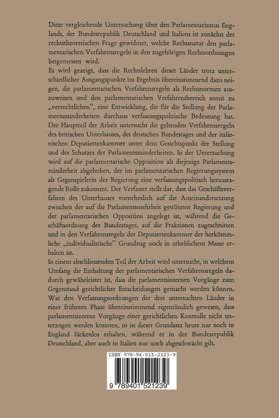 Produktbild: Die Stellung der Parlamentsminderheiten in England, der Bundesrepublik Deutschland und Italien