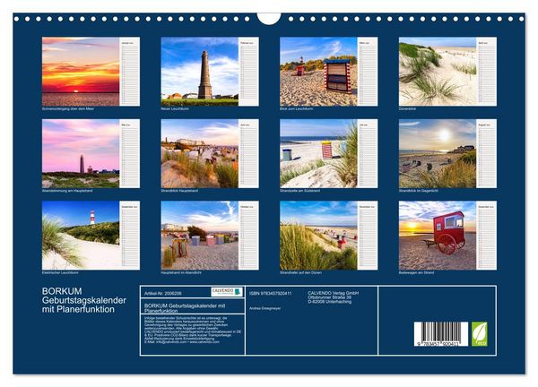 Produktbild: BORKUM Geburtstagskalender mit Planerfunktion (Wandkalender 2026 DIN A3 quer), CALVENDO Monatskalender
