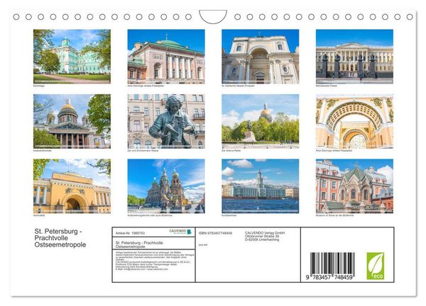 Produktbild: St. Petersburg - Prachtvolle Ostseemetropole (Wandkalender 2026 DIN A4 quer), CALVENDO Monatskalender