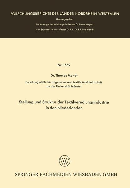 Produktbild: Stellung und Struktur der Textilveredlungsindustrie in den Niederlanden