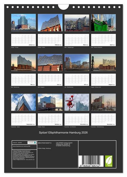 Produktbild: Spitze! Elbphilharmonie Hamburg 2026 (Wandkalender 2026 DIN A4 hoch), CALVENDO Monatskalender