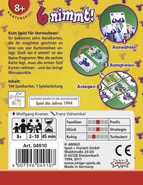 その他 6 nimmt! Kartenspiel: Kein Spiel fur Hornochsen. Fur 2-10 Spieler ab 10 Jahren Amigo Spiel + Freizeit 6 nimmt! Kartenspiel: Kein Spiel für