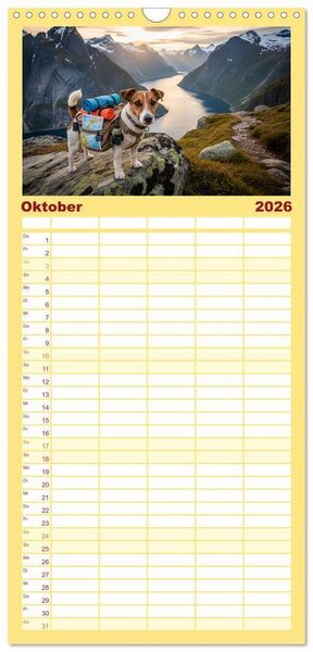 Produktbild: Familienplaner 2026 - Jack Russel Active mit 5 Spalten (Wandkalender, 21 x 45 cm) CALVENDO