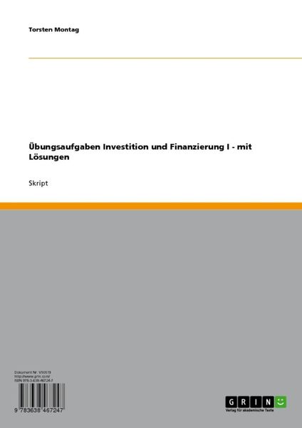 Produktbild: &Uuml;bungsaufgaben Investition und Finanzierung I - mit L&ouml;sungen