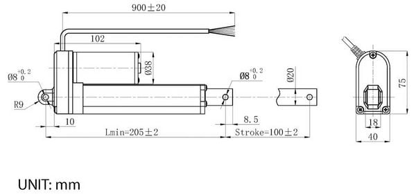 Produktbild: TRU COMPONENTS Elektrozylinder TC24-100-250P TC-13492796 Hubl&auml;nge 100 mm Schubkraft 250 N 24 V/DC 1 St.
