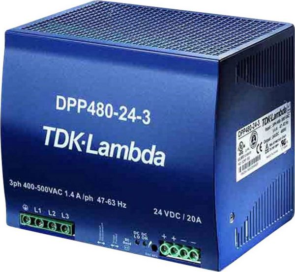 Produktbild: TDK-Lambda DPP480-24-3 Hutschienen-Netzteil (DIN-Rail) 24 V/DC 20 A 480 W Anzahl Ausg&auml;nge:1 x Inhalt 1 St.
