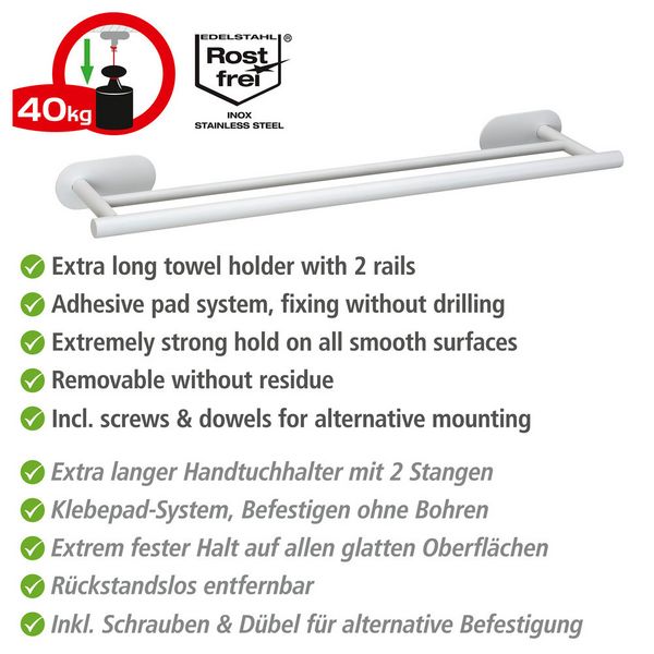 Produktbild: Turbo-Loc&reg; Badetuchstange Duo Mod. Orea White matt, 60 cm, aus rostfreiem Edelstahl