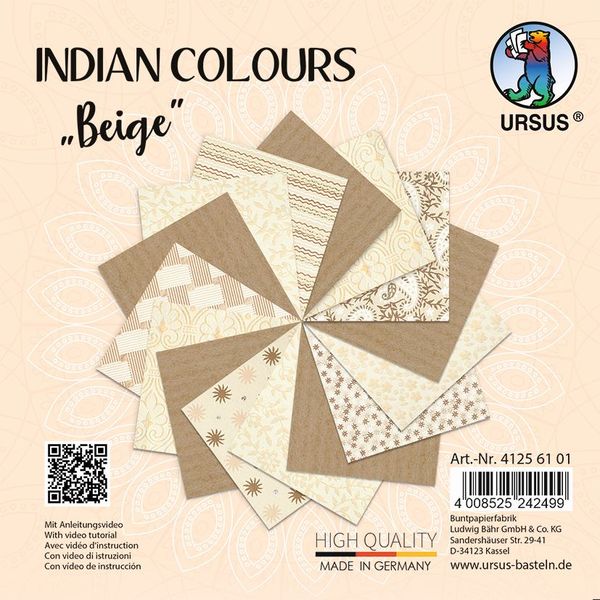 Produktbild: URSUS Spezialpapiere Indian Colours, beige, 13,7 x 13,7 cm, 10 Blatt