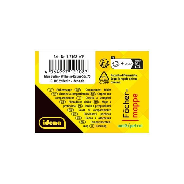 Produktbild: Idena F&auml;chermappe PP Color Edition 12 F&auml;cher wei&szlig;/petrol DIN A4