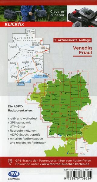 ADFC-Radtourenkarte 29 Venedig, Friaul - Kärnten West, Salzburger Land Süd, 150.000, reiß- und wetterfest, GPS-Tracks Download