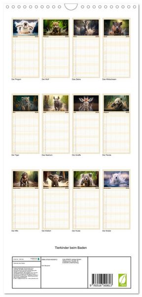 Produktbild: Familienplaner 2026 - Tierkinder beim Baden mit 5 Spalten (Wandkalender, 21 x 45 cm) CALVENDO