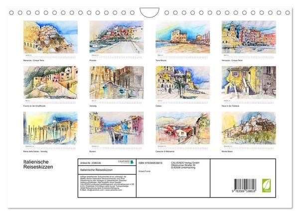 Produktbild: Italienische Reiseskizzen (Wandkalender 2027 DIN A4 quer), CALVENDO Monatskalender