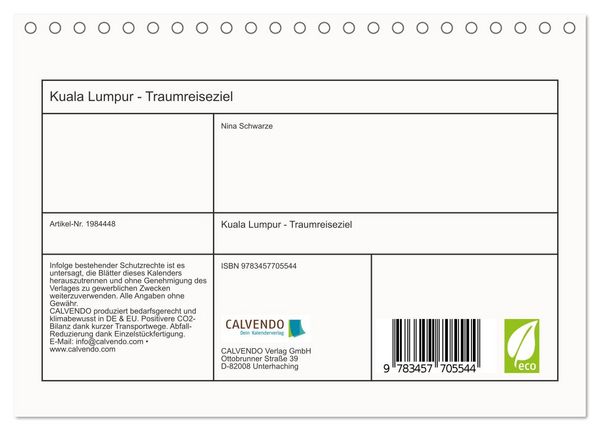 Produktbild: Kuala Lumpur - Traumreiseziel (Tischkalender 2026 DIN A5 quer), CALVENDO Monatskalender