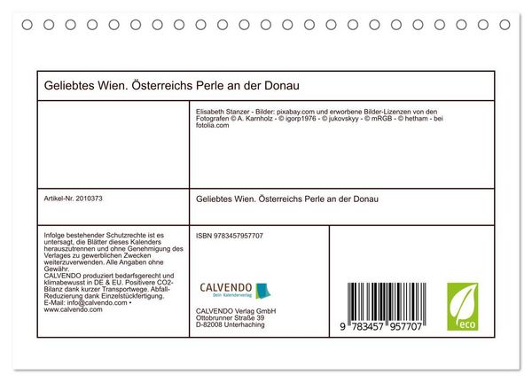 Produktbild: Geliebtes Wien. &Ouml;sterreichs Perle an der Donau (Tischkalender 2026 DIN A5 quer), CALVENDO Monatskalender