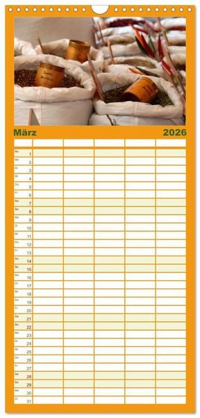 Produktbild: Familienplaner 2026 - Markttag in Frankreich mit 5 Spalten (Wandkalender, 21 x 45 cm) CALVENDO