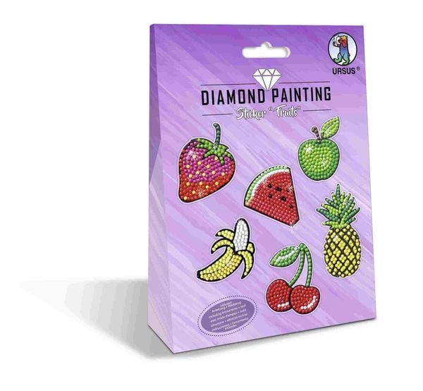 URSUS Kinder-Bastelsets Diamond Painting Sticker Fruits, 2er Bogen